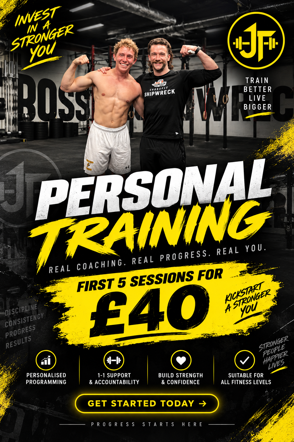 Joel Thomas personal training poster: First 5 sessions for £40
